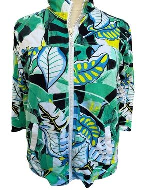 Sportelle Tropical Leaf Floral Print 3/4 Sleeve Jacket Cardigan Women's Medium